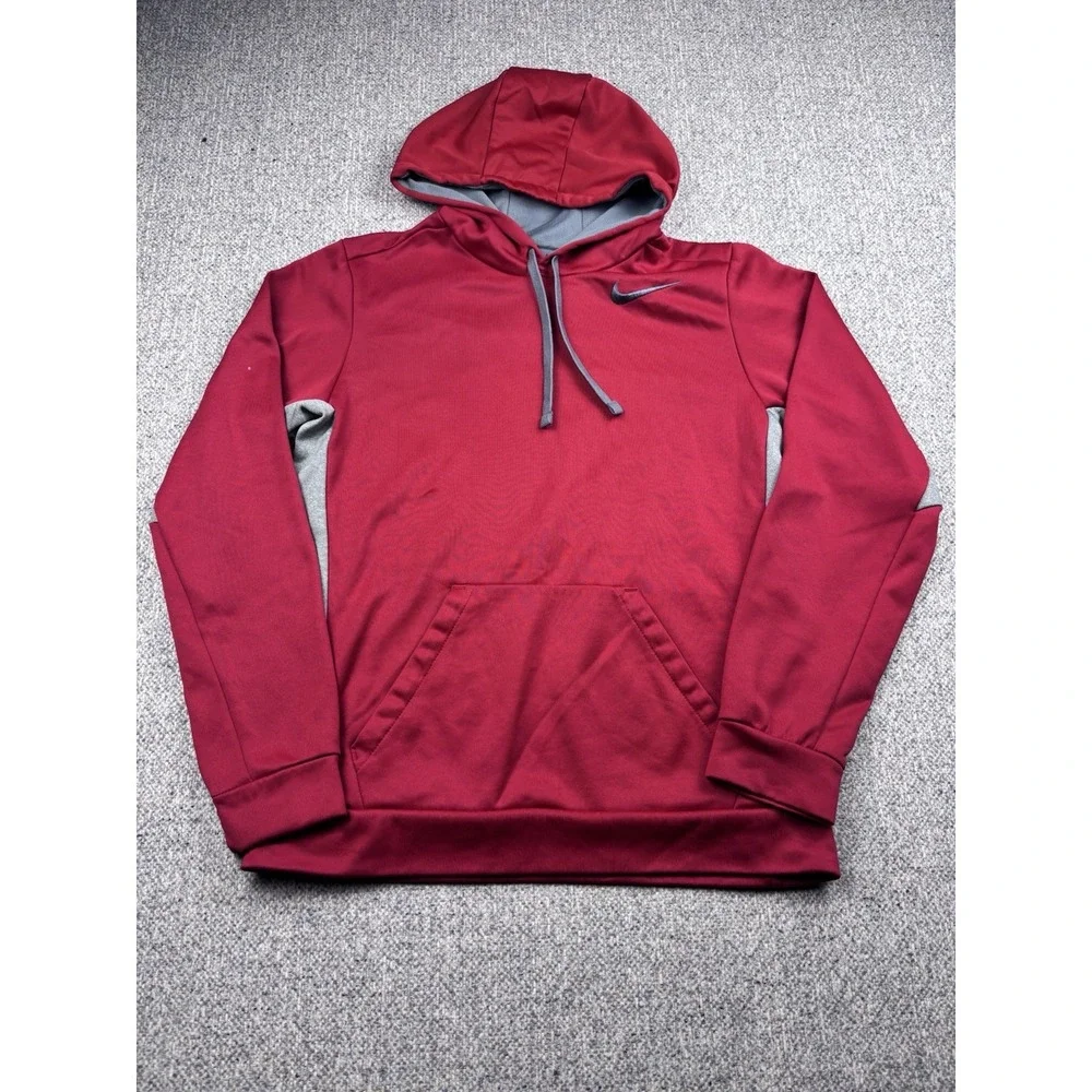 Nike Red Gray Therma‎ Fit Pullover Hoodie Sweatshirt Men Small